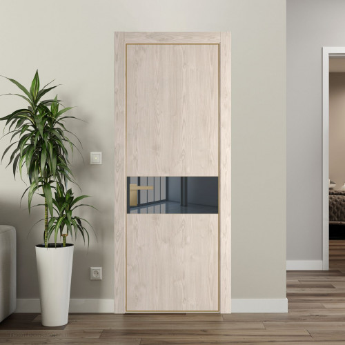 Межкомнатная дверь ProfilDoors 17 NE Каштан светлый с кромкой Золото с стекляной вставкой зеркало grey