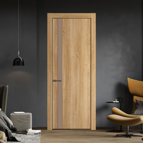 Межкомнатная дверь ProfilDoors 18 NE Дуб Карамель с кромкой Деорэ с стекляной вставкой монохром капучино