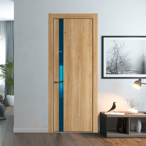 Межкомнатная дверь ProfilDoors 18 NE Дуб Карамель с кромкой Деорэ с стекляной вставкой зеркало blue