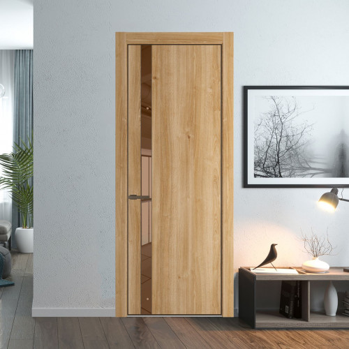 Межкомнатная дверь ProfilDoors 18 NE Дуб Карамель с кромкой Деорэ с стекляной вставкой зеркало bronze