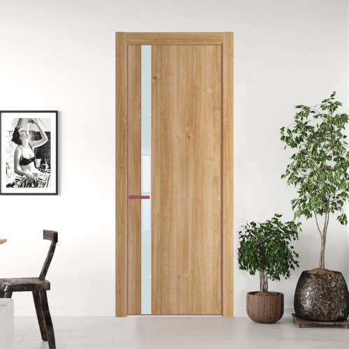 Межкомнатная дверь ProfilDoors 18 NE Дуб Карамель с кромкой Красный антрацит с стекляной вставкой белый лак