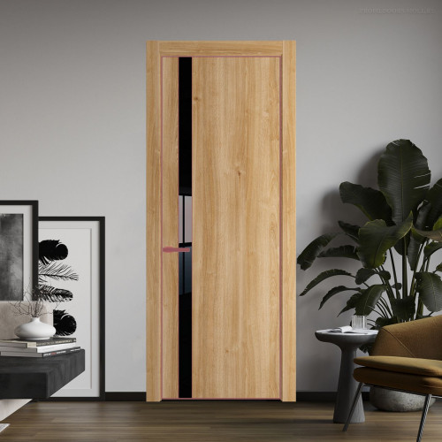 Межкомнатная дверь ProfilDoors 18 NE Дуб Карамель с кромкой Красный антрацит с стекляной вставкой черный лак