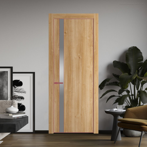 Межкомнатная дверь ProfilDoors 18 NE Дуб Карамель с кромкой Красный антрацит с стекляной вставкой серебро матлак