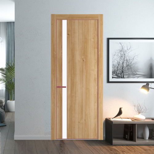 Межкомнатная дверь ProfilDoors 18 NE Дуб Карамель с кромкой Красный антрацит с стекляной вставкой монохром белый просветленный