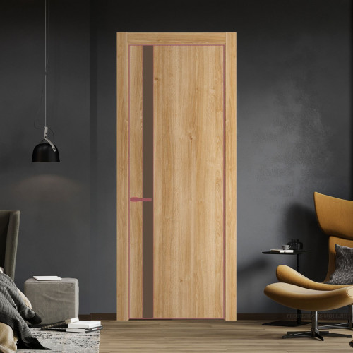 Межкомнатная дверь ProfilDoors 18 NE Дуб Карамель с кромкой Красный антрацит с стекляной вставкой монохром гляссе