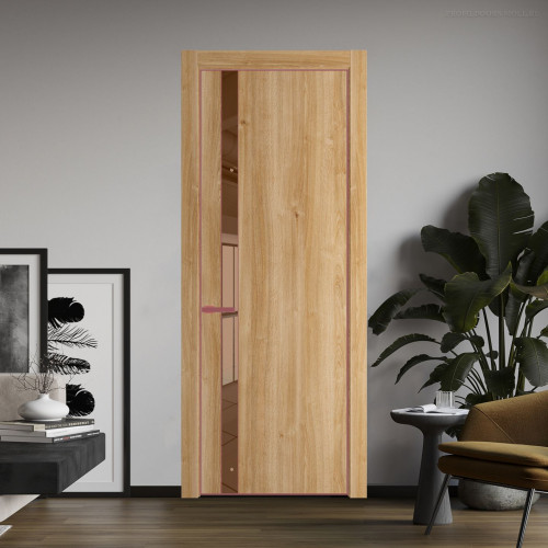 Межкомнатная дверь ProfilDoors 18 NE Дуб Карамель с кромкой Красный антрацит с стекляной вставкой зеркало bronze
