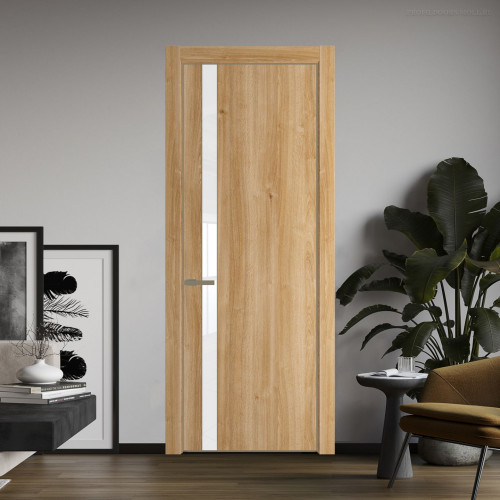Межкомнатная дверь ProfilDoors 18 NE Дуб Карамель с кромкой Шампань с стекляной вставкой лак классик