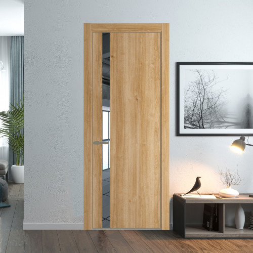 Межкомнатная дверь ProfilDoors 18 NE Дуб Карамель с кромкой Шампань с стекляной вставкой зеркало