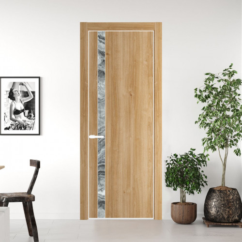Межкомнатная дверь ProfilDoors 18 NE Дуб Карамель с кромкой Вайт с стекляной вставкой атриум серебро