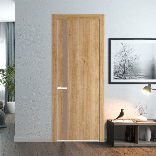 Межкомнатная дверь ProfilDoors 18 NE Дуб Карамель с кромкой Вайт с стекляной вставкой монохром капучино