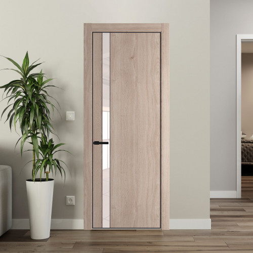 Межкомнатная дверь ProfilDoors 18 NE Дуб Сонома с кромкой Черный с стекляной вставкой перламутровый лак