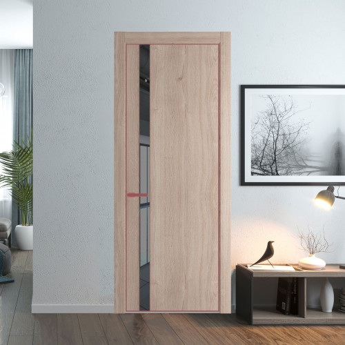 Межкомнатная дверь ProfilDoors 18 NE Дуб Сонома с кромкой Красный антрацит с стекляной вставкой зеркало grey
