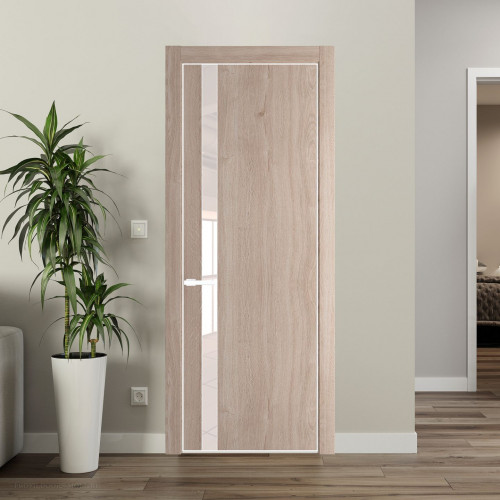 Межкомнатная дверь ProfilDoors 18 NE Дуб Сонома с кромкой Вайт с стекляной вставкой перламутровый лак