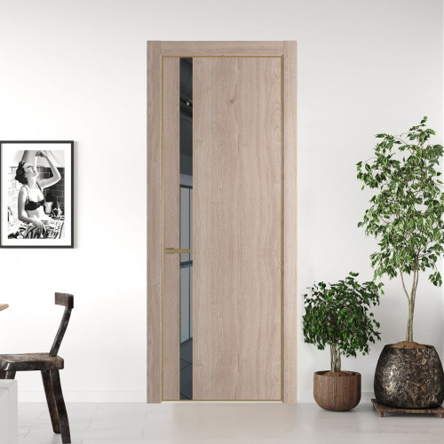 Межкомнатная дверь ProfilDoors 18 NE Дуб Сонома с кромкой Золото с стекляной вставкой зеркало grey