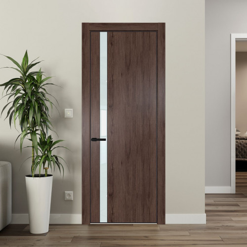Межкомнатная дверь ProfilDoors 18 NE Дуб Тобакко с кромкой Черный с стекляной вставкой белый лак