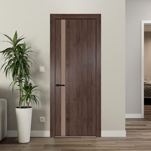 Межкомнатная дверь ProfilDoors 18 NE Дуб Тобакко с кромкой Черный с стекляной вставкой монохром капучино