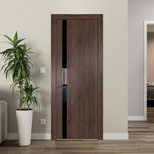 Межкомнатная дверь ProfilDoors 18 NE Дуб Тобакко с кромкой Деорэ с стекляной вставкой черный лак