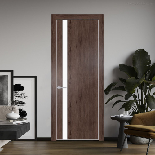 Межкомнатная дверь ProfilDoors 18 NE Дуб Тобакко с кромкой Матовая с стекляной вставкой монохром белый просветленный