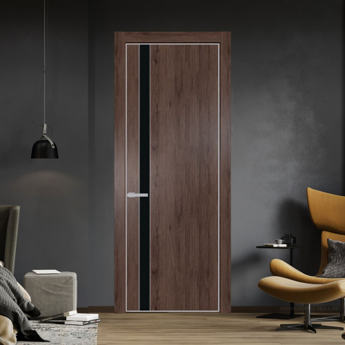 Межкомнатная дверь ProfilDoors 18 NE Дуб Тобакко с кромкой Матовая с стекляной вставкой монохром черный