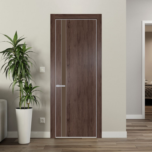Межкомнатная дверь ProfilDoors 18 NE Дуб Тобакко с кромкой Матовая с стекляной вставкой монохром гляссе