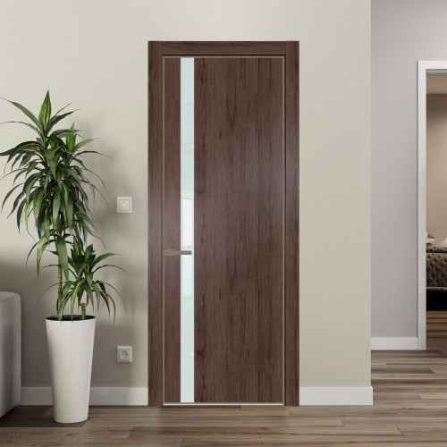 Межкомнатная дверь ProfilDoors 18 NE Дуб Тобакко с кромкой Шампань с стекляной вставкой белый лак