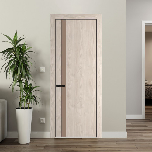 Межкомнатная дверь ProfilDoors 18 NE Каштан светлый с кромкой Черный с стекляной вставкой монохром капучино