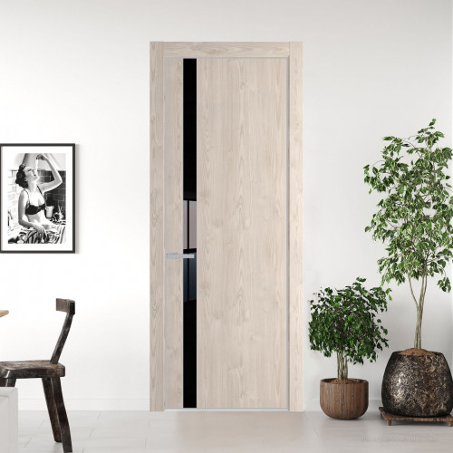 Межкомнатная дверь ProfilDoors 18 NE Каштан светлый с кромкой Матовая с стекляной вставкой черный лак