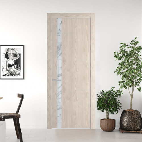 Межкомнатная дверь ProfilDoors 18 NE Каштан светлый с кромкой Матовая с стекляной вставкой нефи белый узор серебро