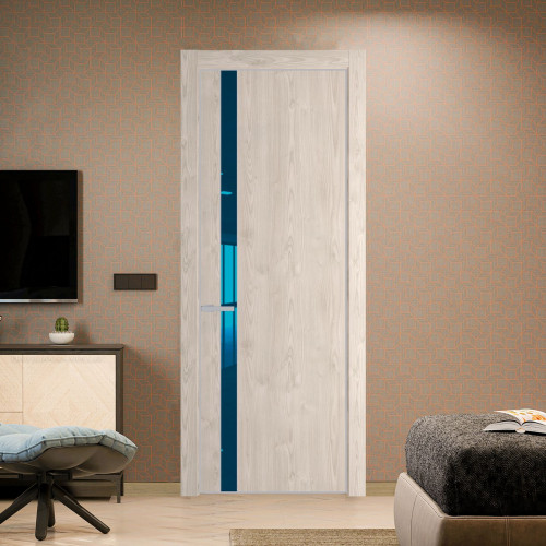 Межкомнатная дверь ProfilDoors 18 NE Каштан светлый с кромкой Матовая с стекляной вставкой зеркало blue