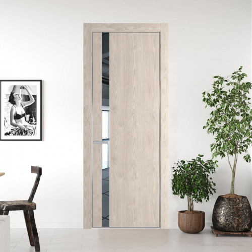 Межкомнатная дверь ProfilDoors 18 NE Каштан светлый с кромкой Серебро с стекляной вставкой зеркало