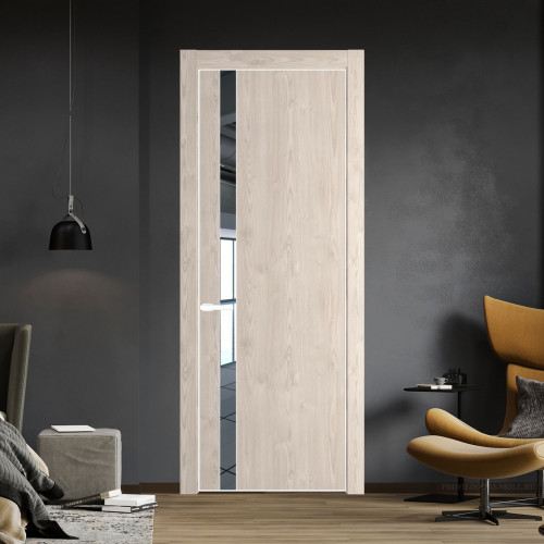 Межкомнатная дверь ProfilDoors 18 NE Каштан светлый с кромкой Вайт с стекляной вставкой зеркало