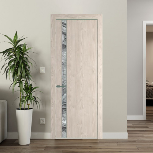Межкомнатная дверь ProfilDoors 18 NE Каштан светлый с кромкой Зеленый воск с стекляной вставкой атриум серебро