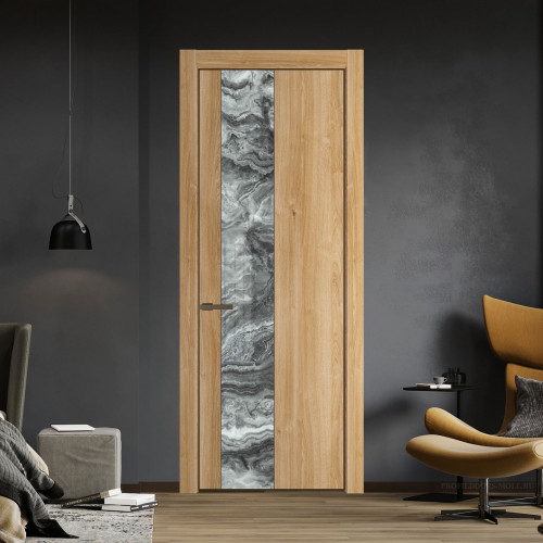 Межкомнатная дверь ProfilDoors 19 NE Дуб Карамель с кромкой Деорэ с стекляной вставкой атриум серебро