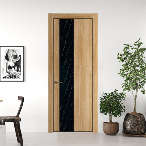 Межкомнатная дверь ProfilDoors 19 NE Дуб Карамель с кромкой Деорэ с стекляной вставкой неро мрамор