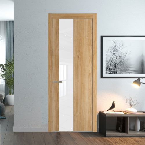 Межкомнатная дверь ProfilDoors 19 NE Дуб Карамель с кромкой Никель с стекляной вставкой лак классик