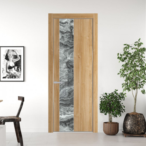 Межкомнатная дверь ProfilDoors 19 NE Дуб Карамель с кромкой Серебро с стекляной вставкой атриум серебро