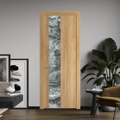 Межкомнатная дверь ProfilDoors 19 NE Дуб Карамель с кромкой Шампань с стекляной вставкой атриум серебро