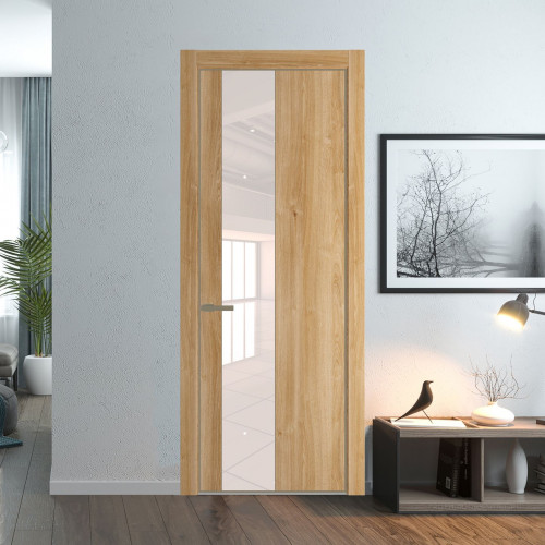 Межкомнатная дверь ProfilDoors 19 NE Дуб Карамель с кромкой Шампань с стекляной вставкой перламутровый лак