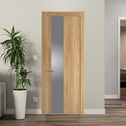 Межкомнатная дверь ProfilDoors 19 NE Дуб Карамель с кромкой Шампань с стекляной вставкой серебро матлак
