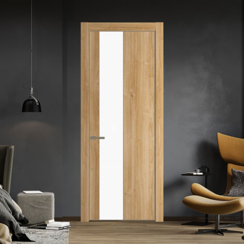 Межкомнатная дверь ProfilDoors 19 NE Дуб Карамель с кромкой Шампань с стекляной вставкой монохром белый просветленный