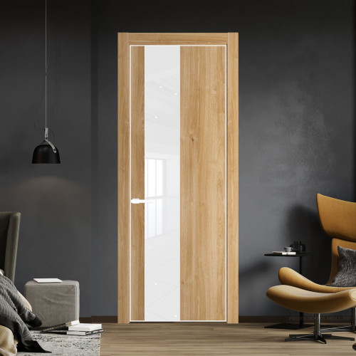 Межкомнатная дверь ProfilDoors 19 NE Дуб Карамель с кромкой Вайт с стекляной вставкой лак классик