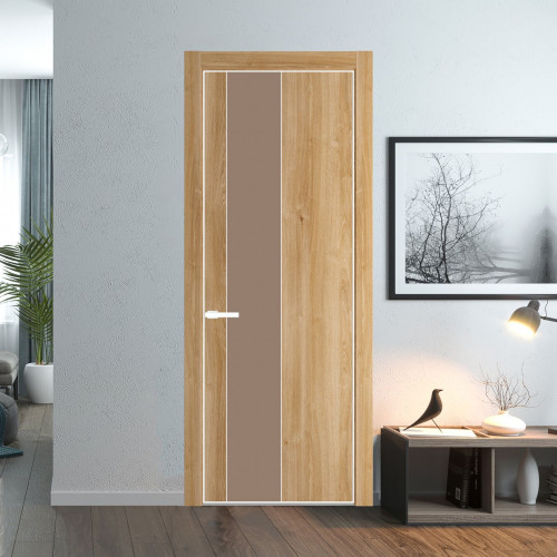 Межкомнатная дверь ProfilDoors 19 NE Дуб Карамель с кромкой Вайт с стекляной вставкой монохром капучино