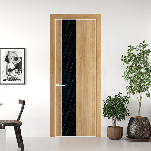 Межкомнатная дверь ProfilDoors 19 NE Дуб Карамель с кромкой Вайт с стекляной вставкой неро мрамор