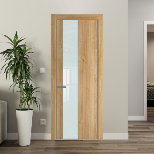 Межкомнатная дверь ProfilDoors 19 NE Дуб Карамель с кромкой Зеленый воск с стекляной вставкой белый лак