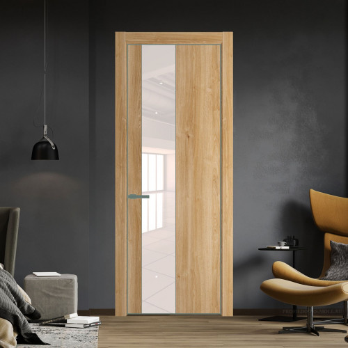 Межкомнатная дверь ProfilDoors 19 NE Дуб Карамель с кромкой Зеленый воск с стекляной вставкой перламутровый лак