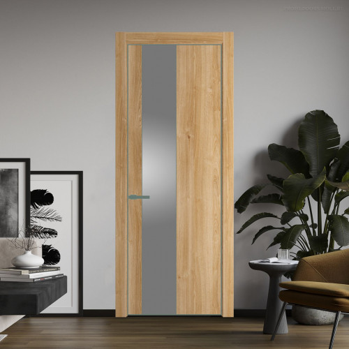 Межкомнатная дверь ProfilDoors 19 NE Дуб Карамель с кромкой Зеленый воск с стекляной вставкой серебро матлак