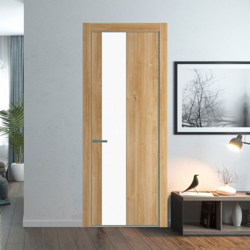 Межкомнатная дверь ProfilDoors 19 NE Дуб Карамель с кромкой Зеленый воск с стекляной вставкой монохром белый просветленный