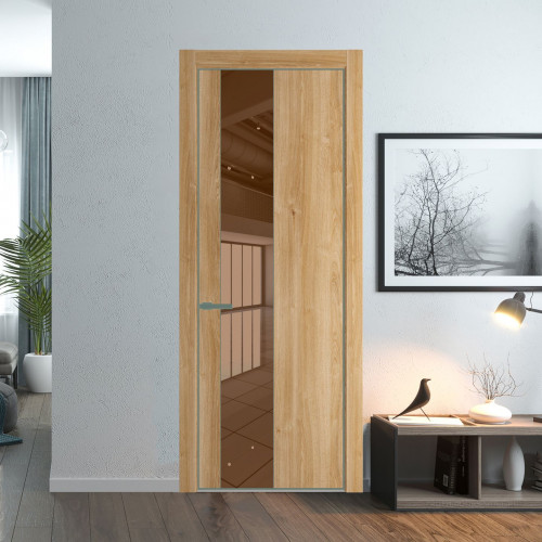 Межкомнатная дверь ProfilDoors 19 NE Дуб Карамель с кромкой Зеленый воск с стекляной вставкой зеркало bronze