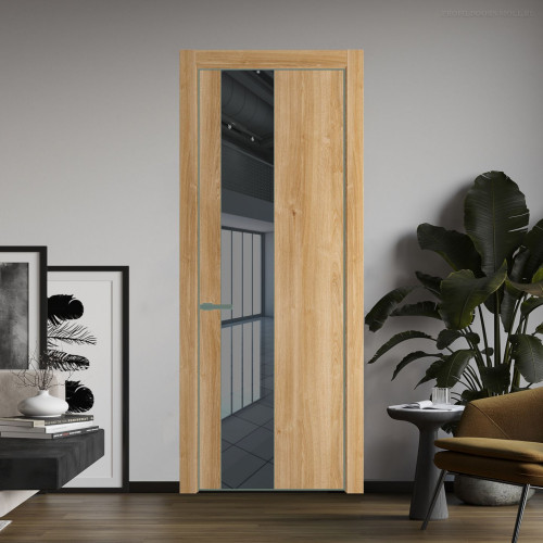Межкомнатная дверь ProfilDoors 19 NE Дуб Карамель с кромкой Зеленый воск с стекляной вставкой зеркало grey