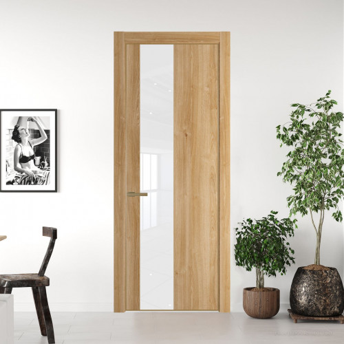 Межкомнатная дверь ProfilDoors 19 NE Дуб Карамель с кромкой Золото с стекляной вставкой лак классик